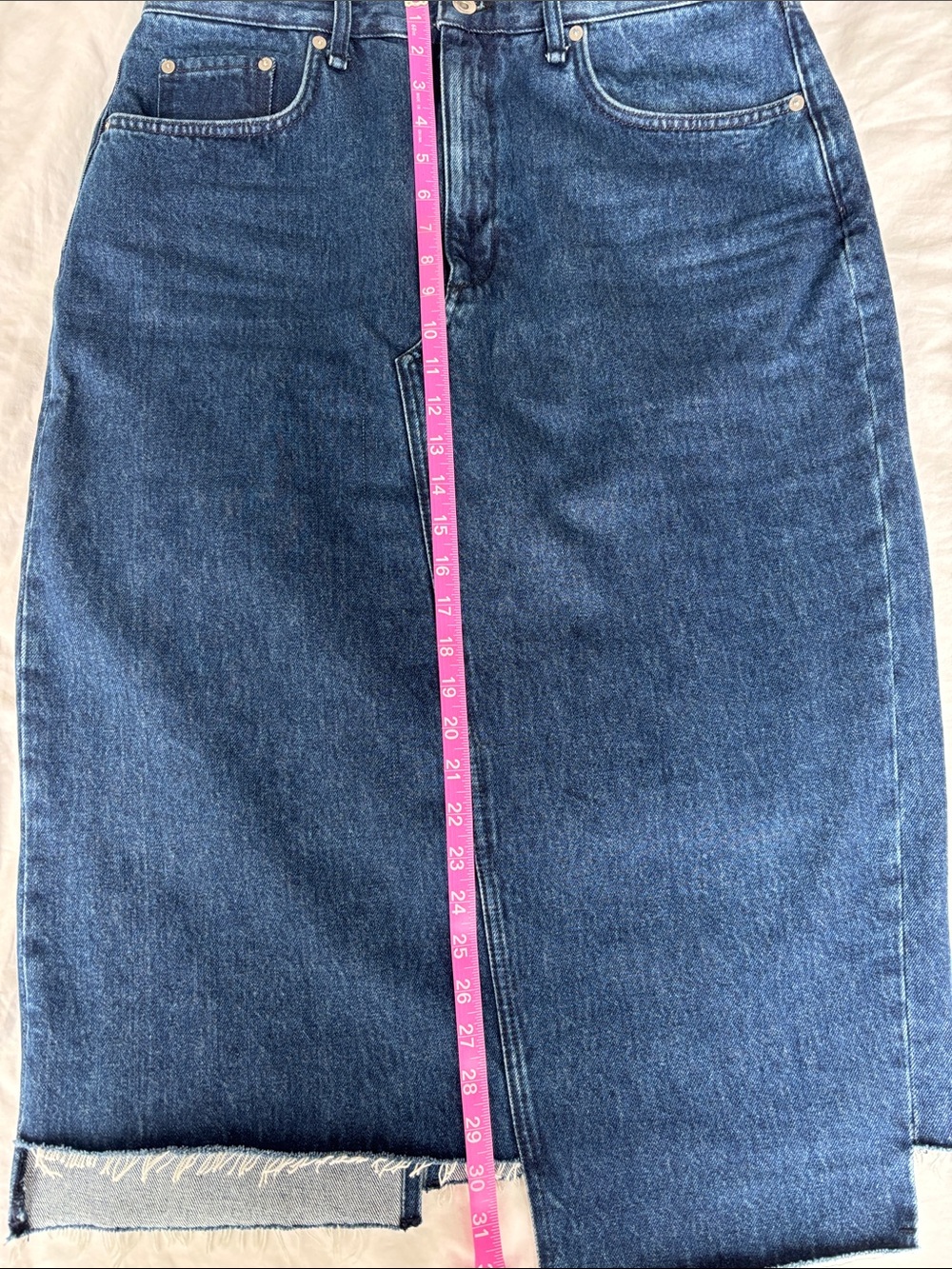 Rag & Bone Denim Midi Skirt with Frayed Hem - Blue (size 33) - Picture 5 of 6